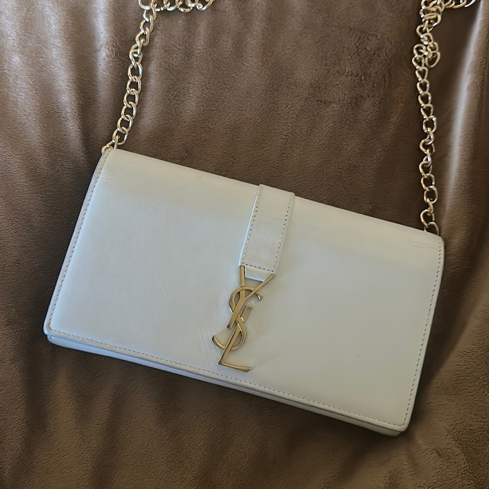 Ysl white small purse wallet bag with card section